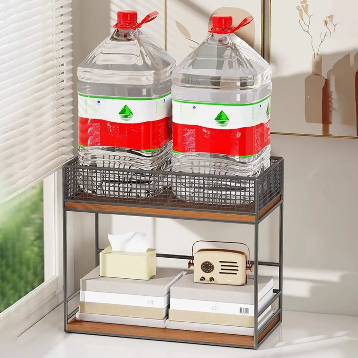 Simple Open Metal Mesh Sliding Display Bookshelf Car Image - 4