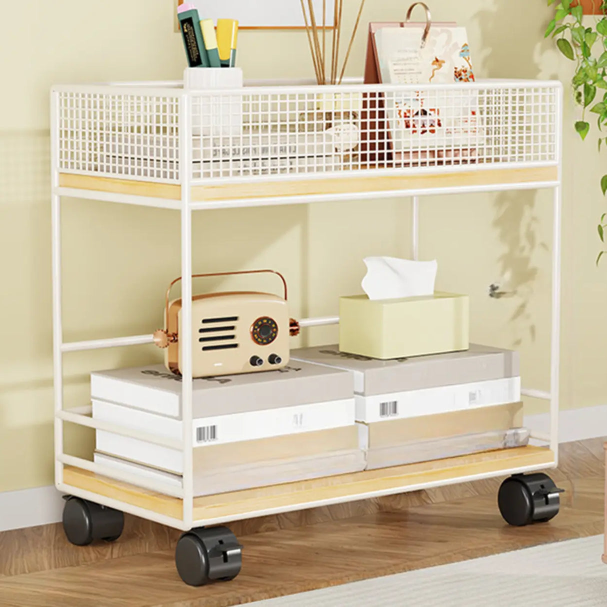 Simple Open Metal Mesh Sliding Display Bookshelf Car Image - 6