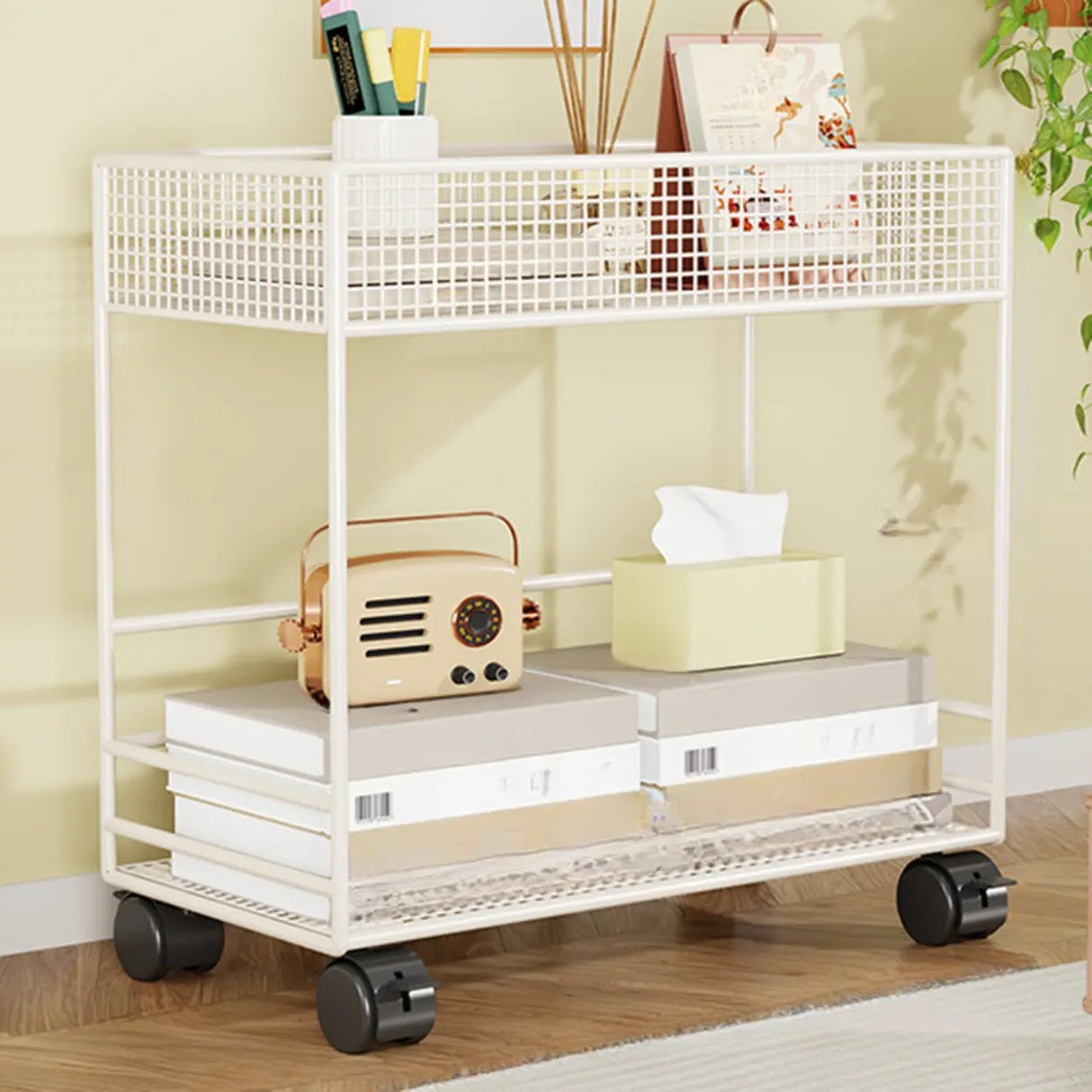 Simple Open Metal Mesh Sliding Display Bookshelf Car Image - 9