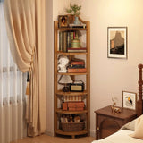 Simple Open Natural Bamboo Corner Shelf Stand Bookshelf Image - 1