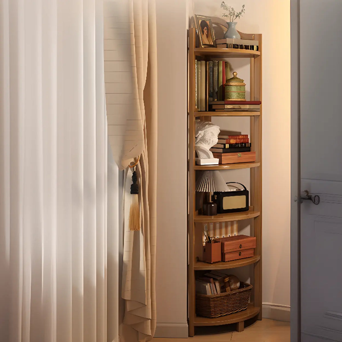 Simple Open Natural Bamboo Corner Shelf Stand Bookshelf Image - 3