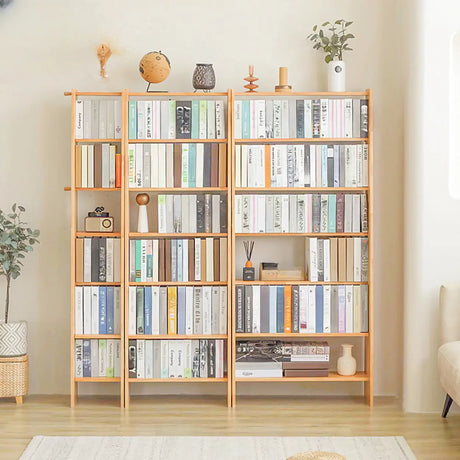 Simple Open Natural Color Ladder Storage Tall Bookshelf Image - 1