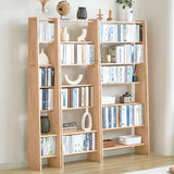 Simple Open Natural Color Ladder Storage Tall Bookshelf Image - 4