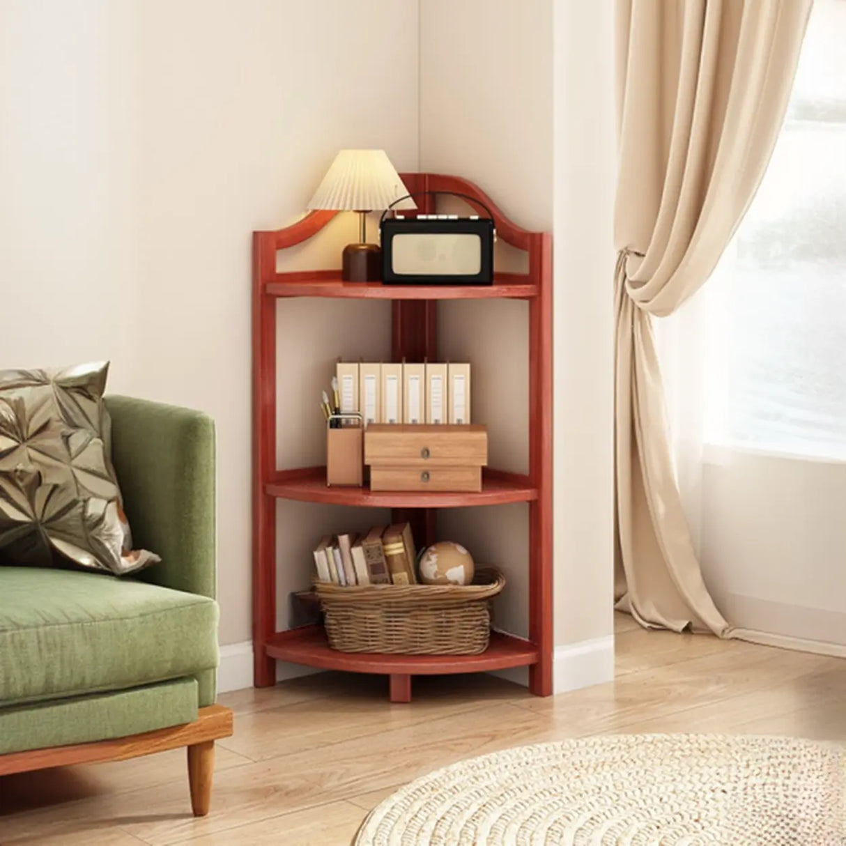 Simple Open Natural Wood Corner Shelf Stand Bookshelf Image - 12