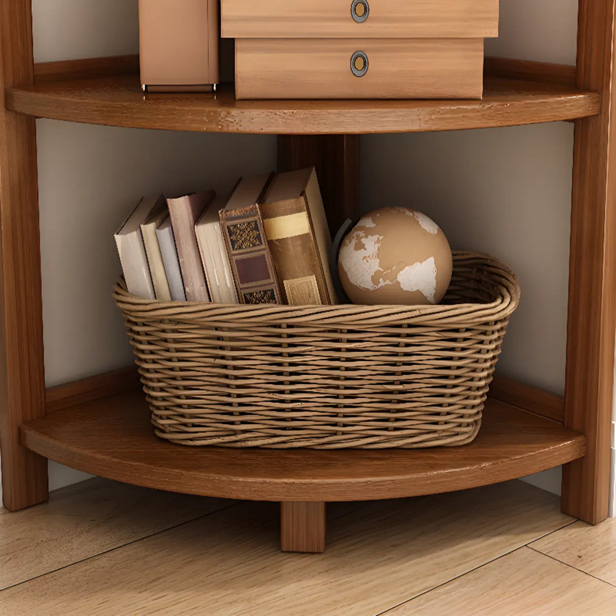 Simple Open Natural Wood Corner Shelf Stand Bookshelf Image - 19