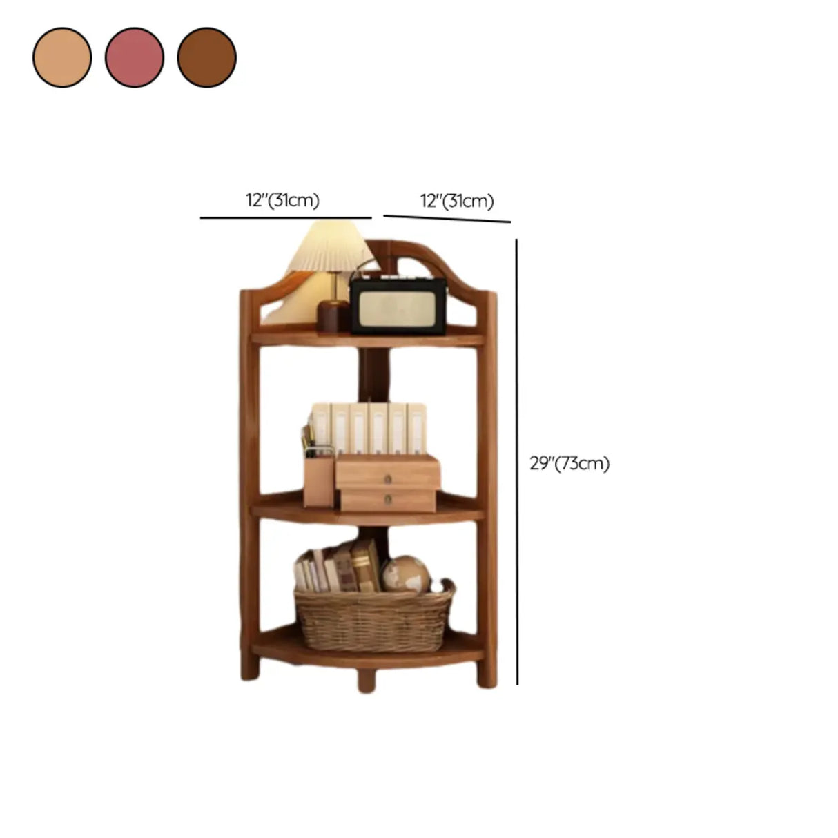 Simple Open Natural Wood Corner Shelf Stand Bookshelf 
