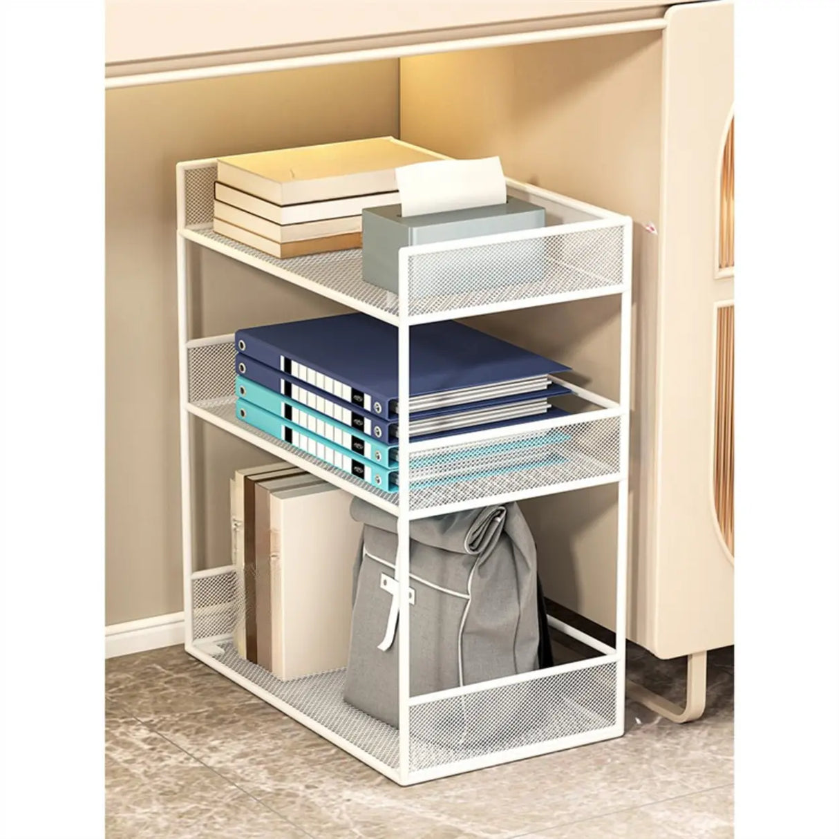 Simple Open Sliding Mesh Storage Rack Metal Bookcase Image - 10