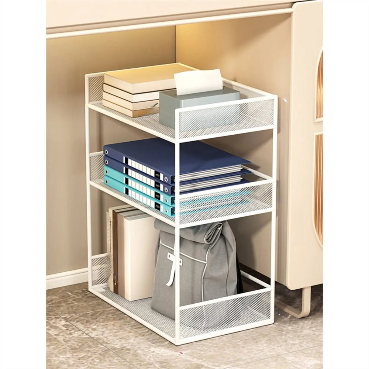 Simple Open Sliding Mesh Storage Rack Metal Bookcase Image - 11