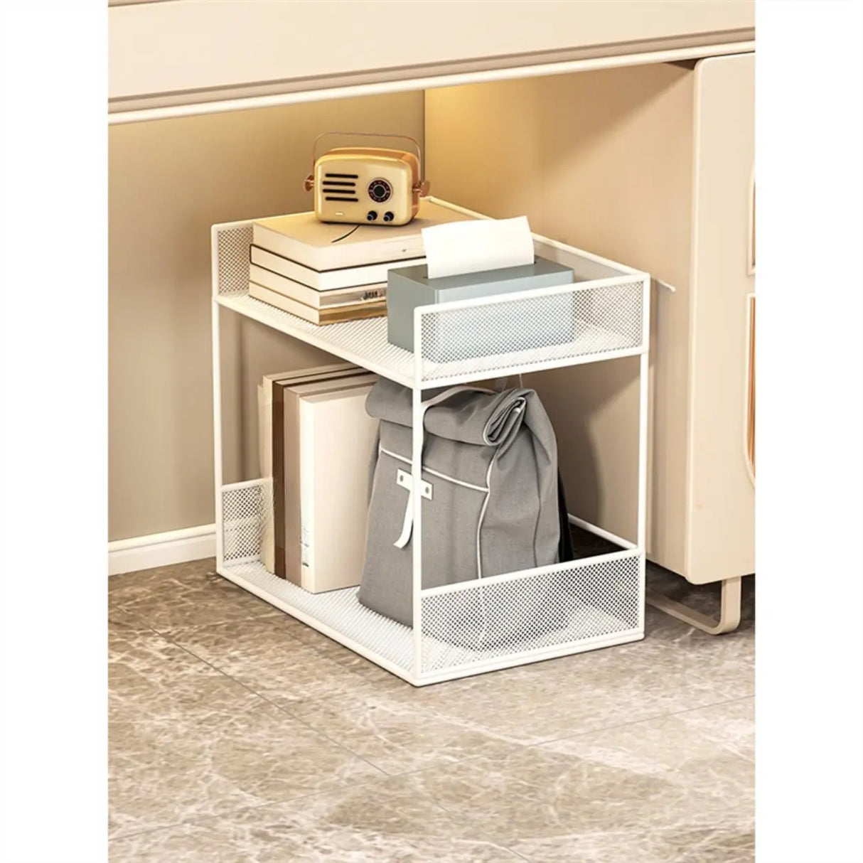 Simple Open Sliding Mesh Storage Rack Metal Bookcase Image - 12