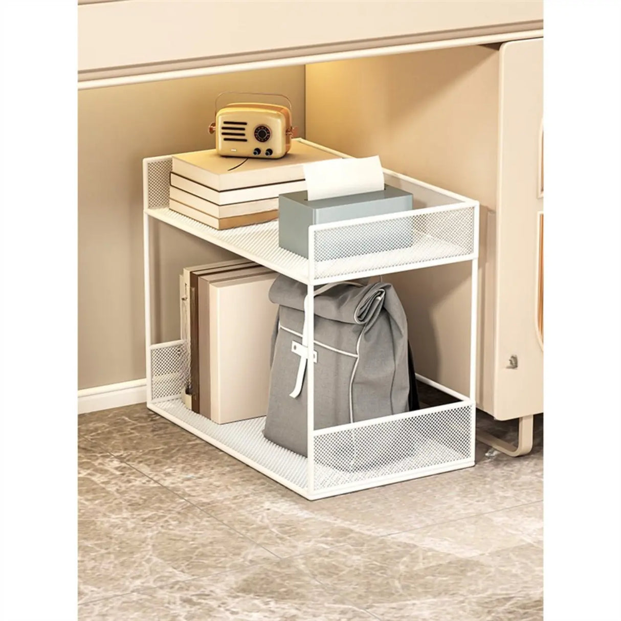 Simple Open Sliding Mesh Storage Rack Metal Bookcase Image - 13
