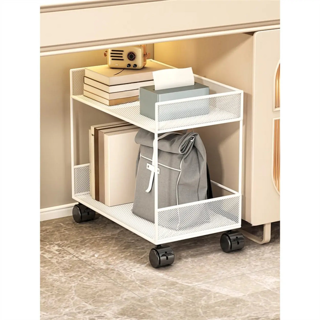 Simple Open Sliding Mesh Storage Rack Metal Bookcase Image - 14