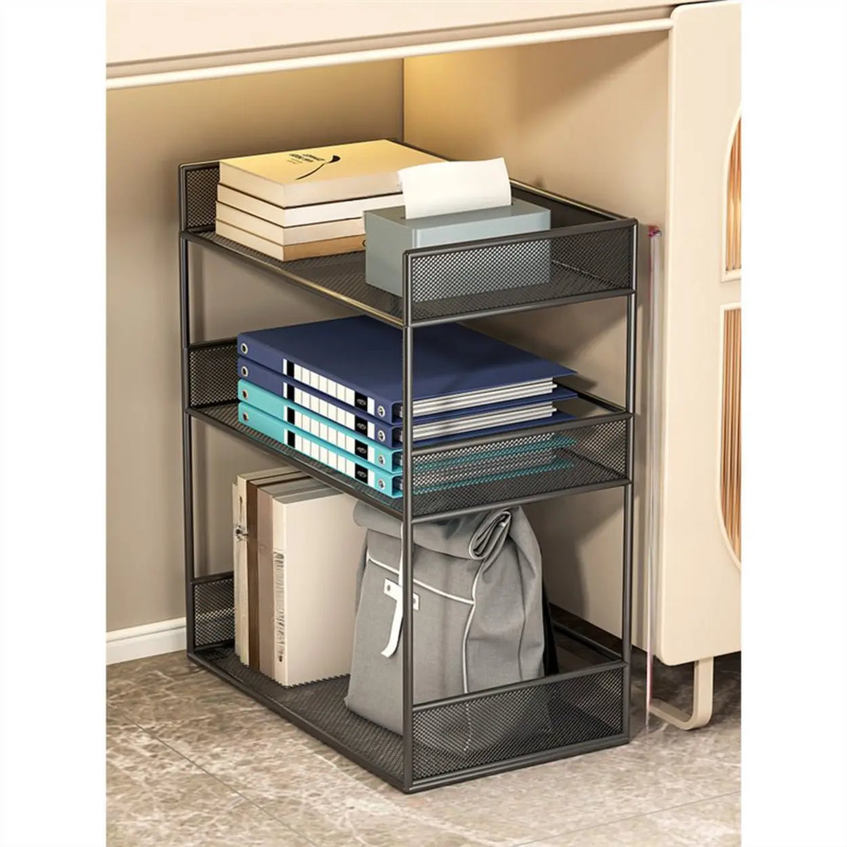 Simple Open Sliding Mesh Storage Rack Metal Bookcase Image - 15