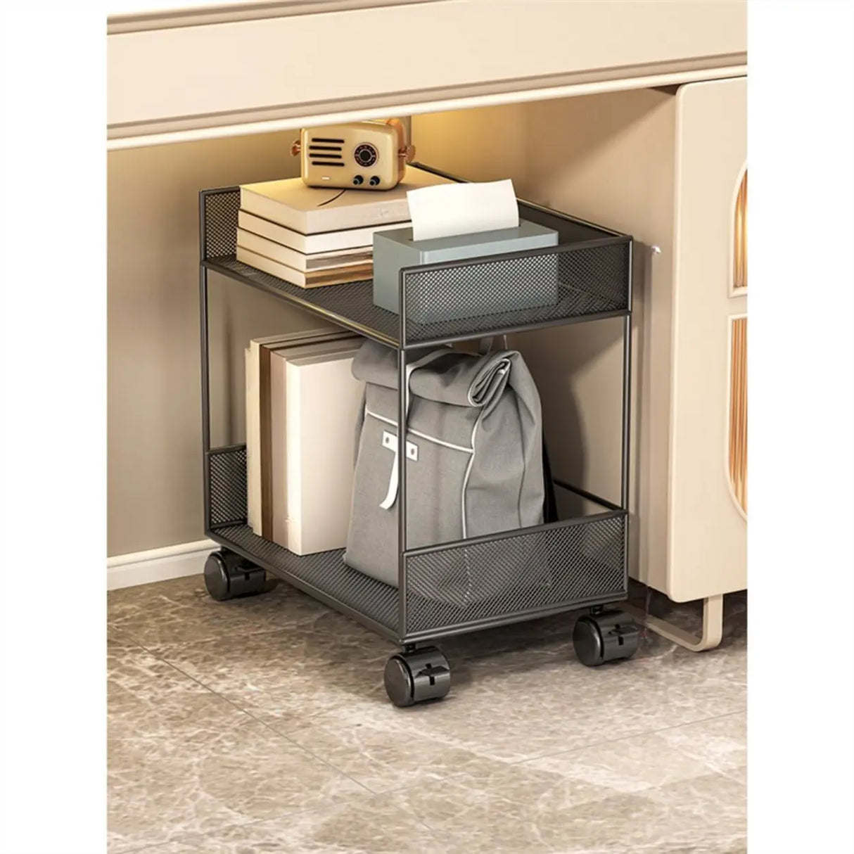 Simple Open Sliding Mesh Storage Rack Metal Bookcase Image - 16