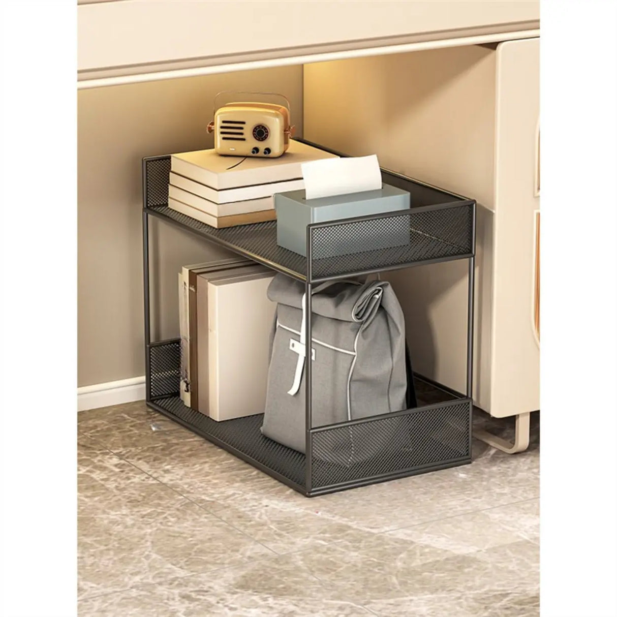 Simple Open Sliding Mesh Storage Rack Metal Bookcase Image - 18