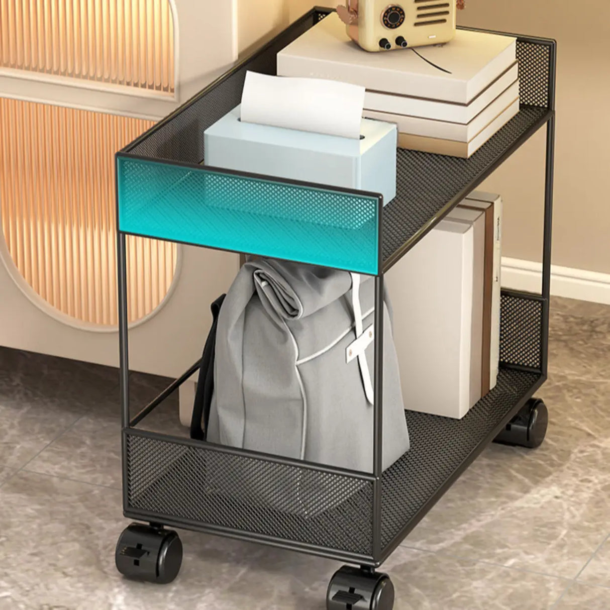 Simple Open Sliding Mesh Storage Rack Metal Bookcase Image - 20