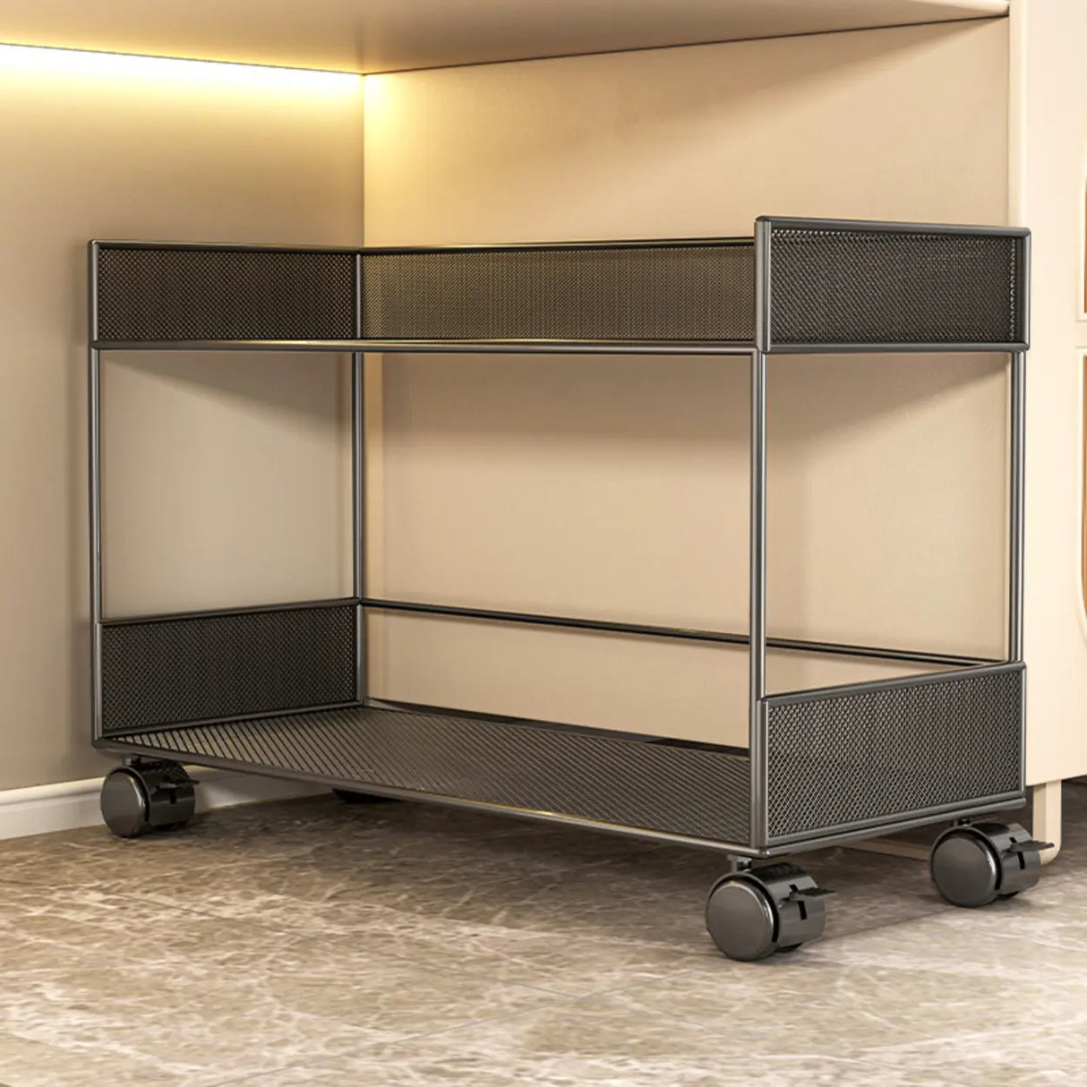 Simple Open Sliding Mesh Storage Rack Metal Bookcase Image - 3