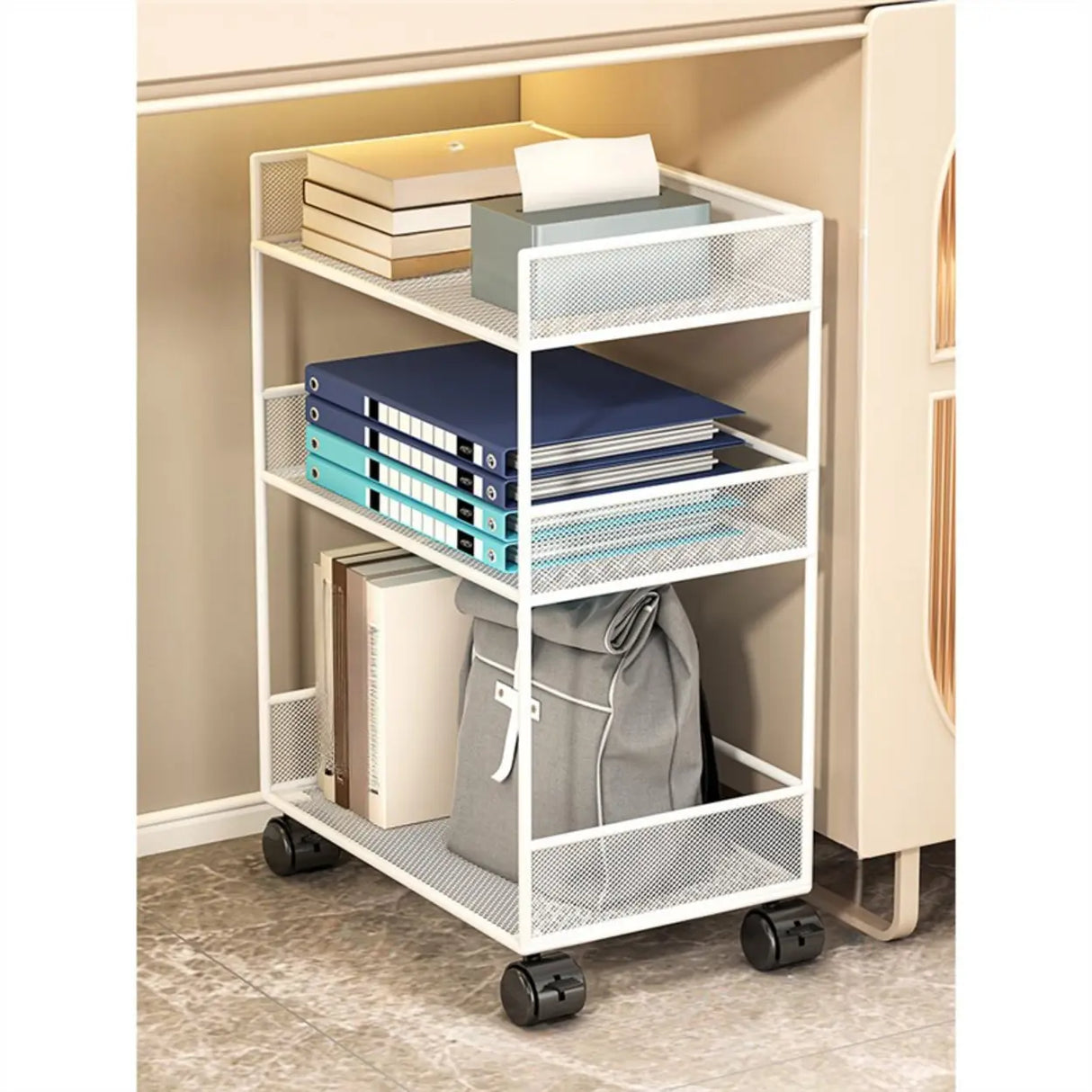 Simple Open Sliding Mesh Storage Rack Metal Bookcase Image - 8