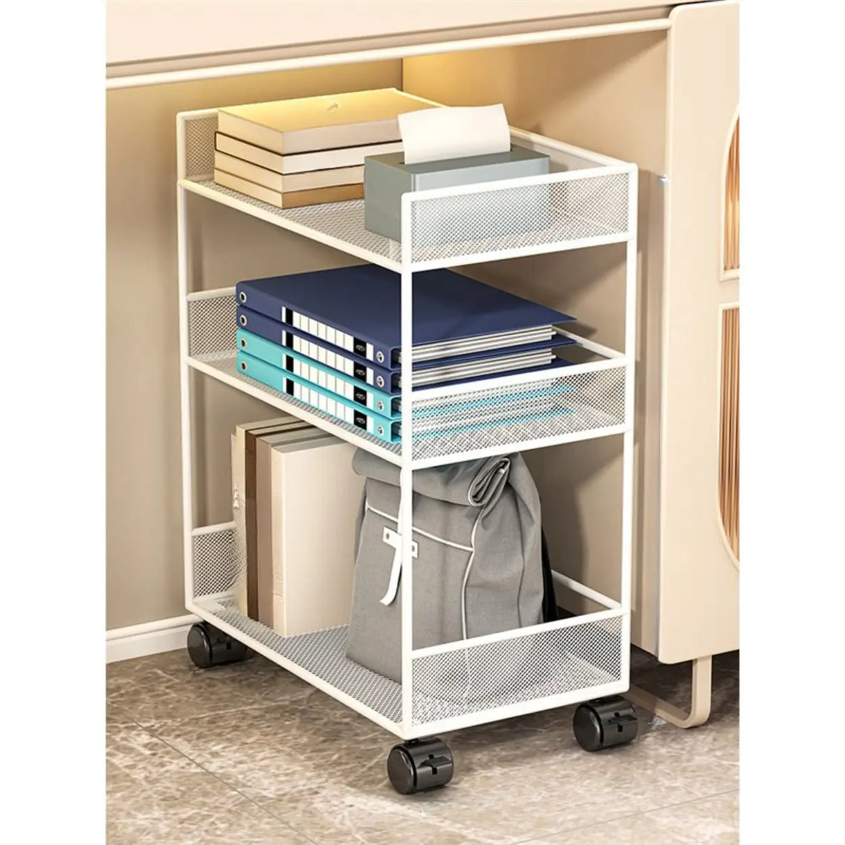 Simple Open Sliding Mesh Storage Rack Metal Bookcase Image - 9