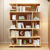 Simple Open Vertical Natural Wood Display Bookcase Image - 1