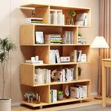 Simple Open Vertical Natural Wood Display Bookcase Image - 3