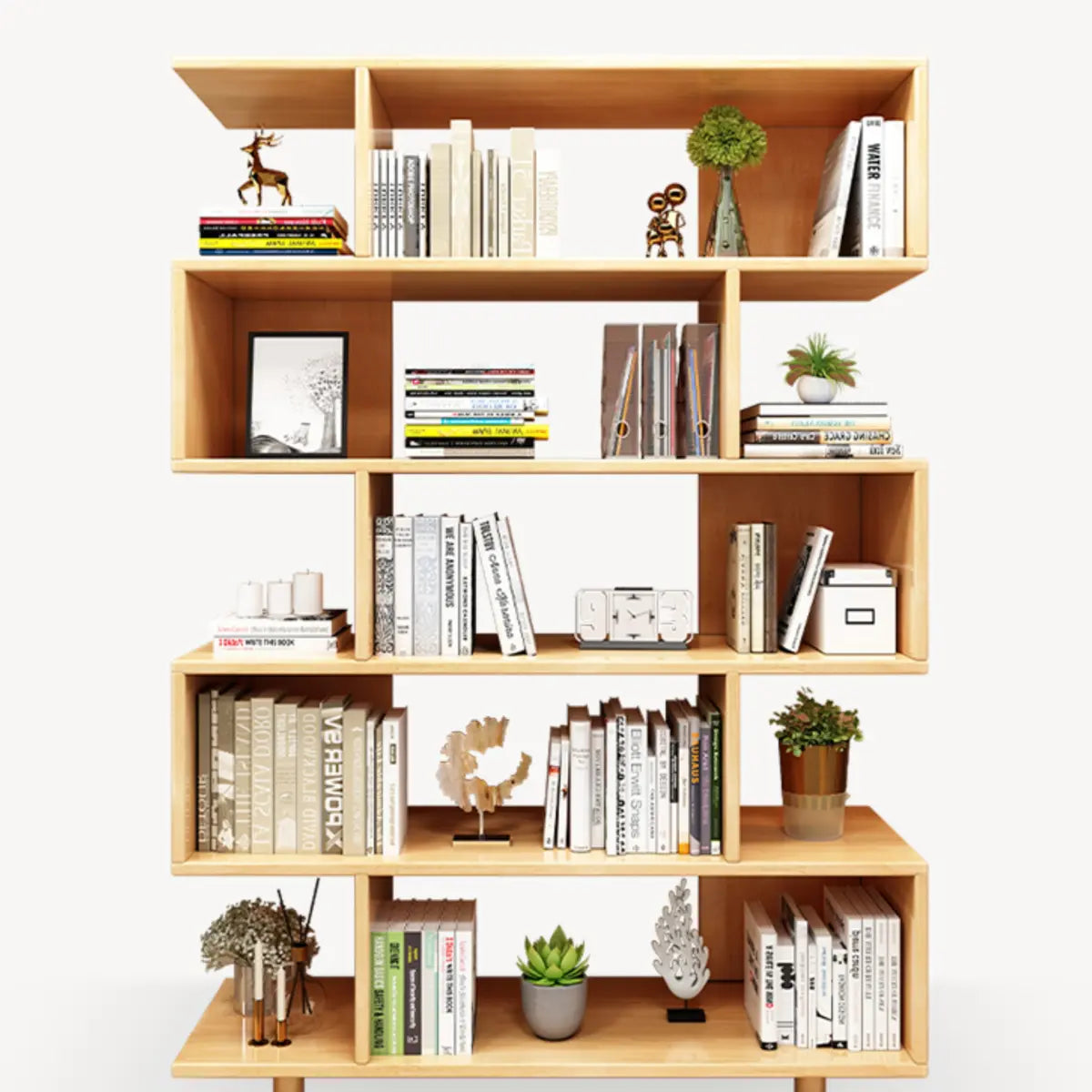 Simple Open Vertical Natural Wood Display Bookcase Image - 6