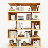 Simple Open Vertical Natural Wood Display Bookcase Image - 6
