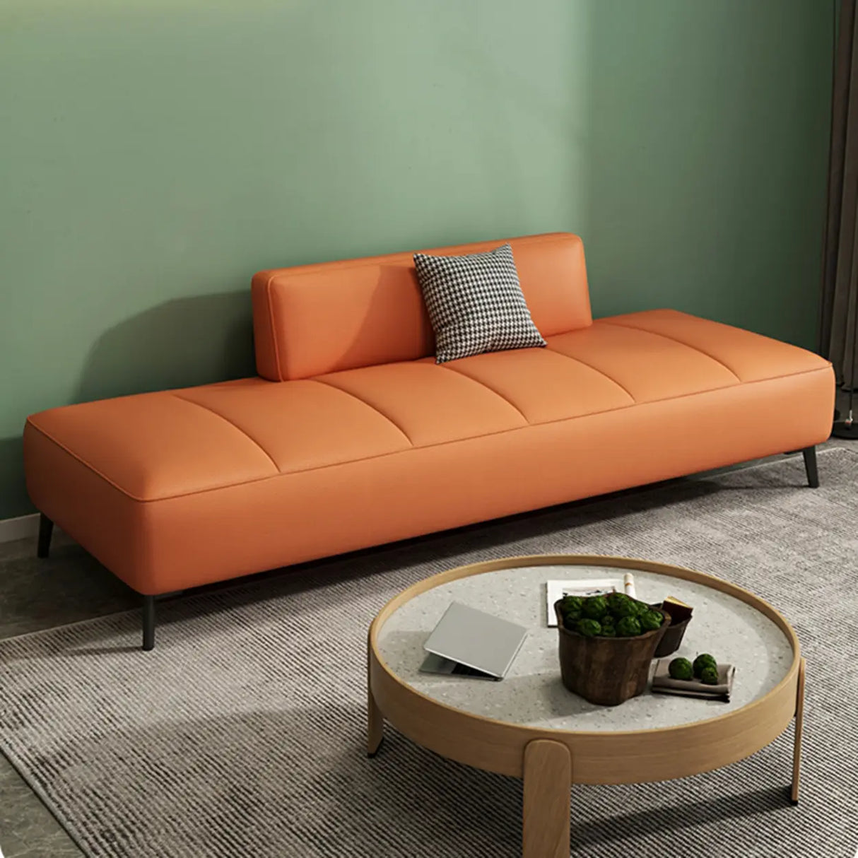 Simple Orange Anti Cat Scratch Leather Tight Back Sofa Image - 6