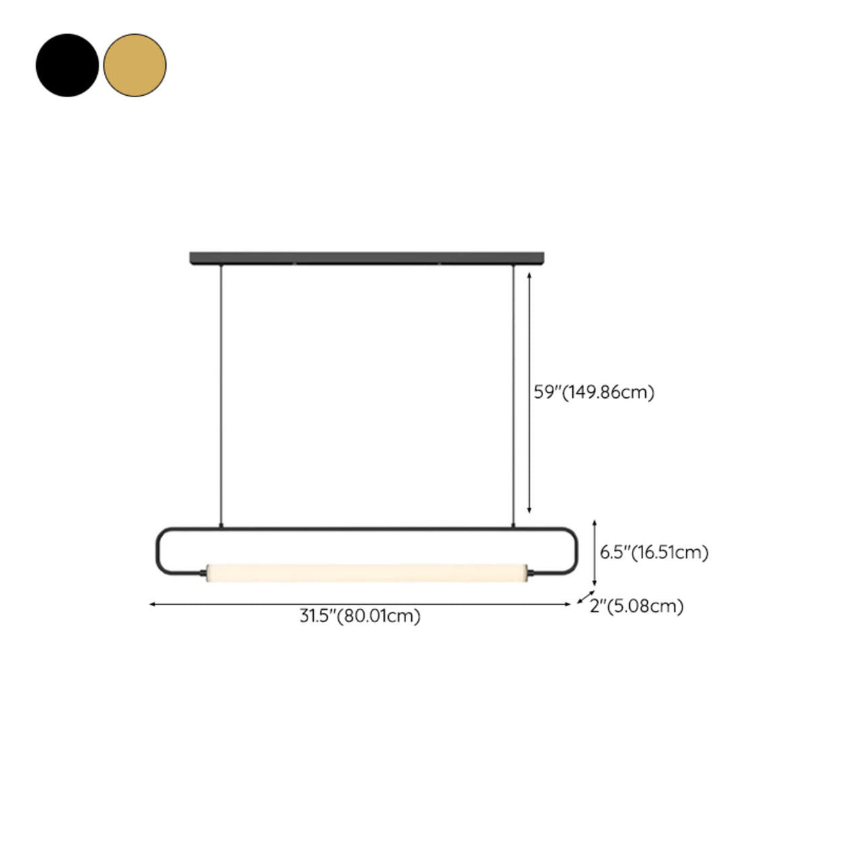 Simple Oval Adjustable Black Frame LED Pendant Light 