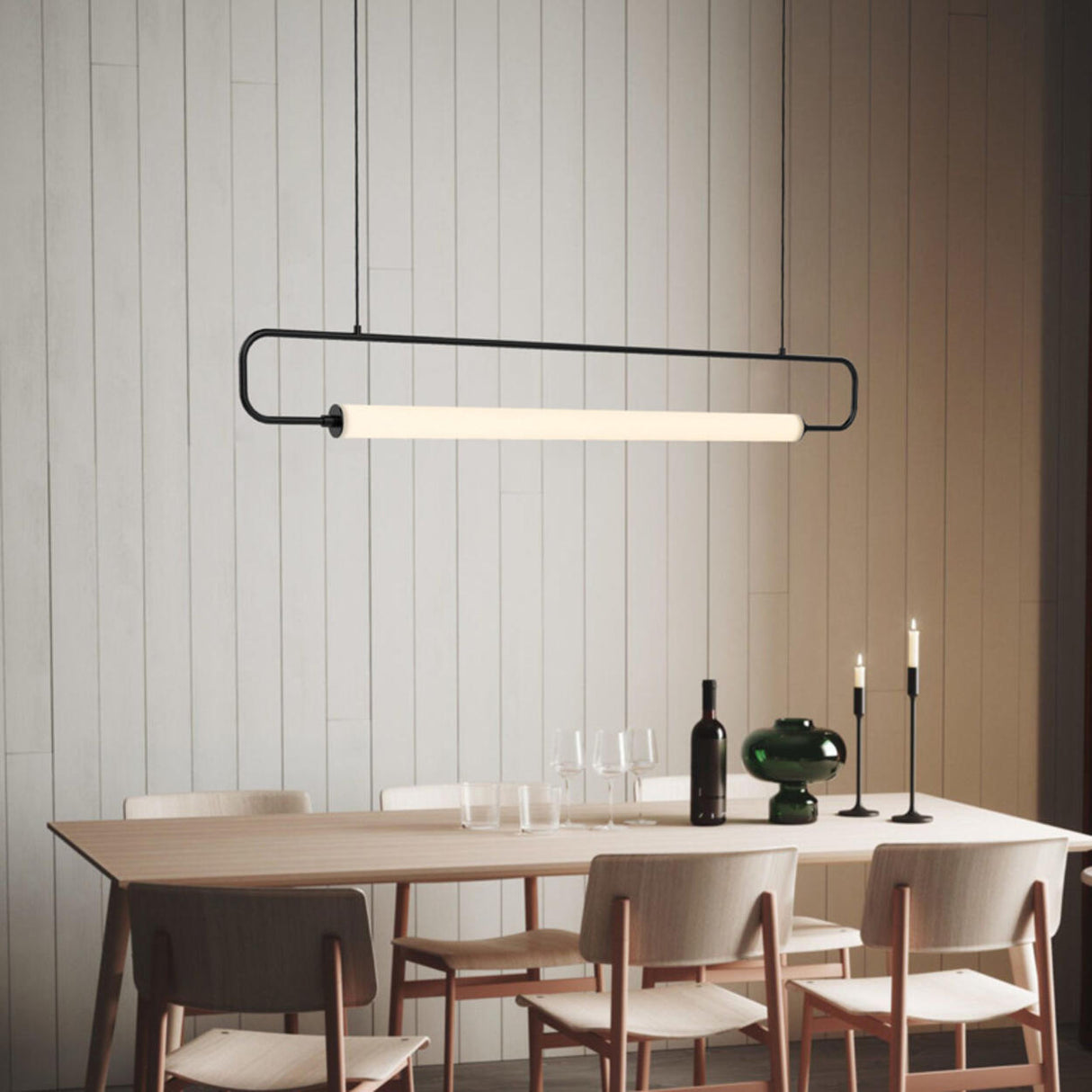 Simple Oval Adjustable Black Frame LED Pendant Light Image - 3