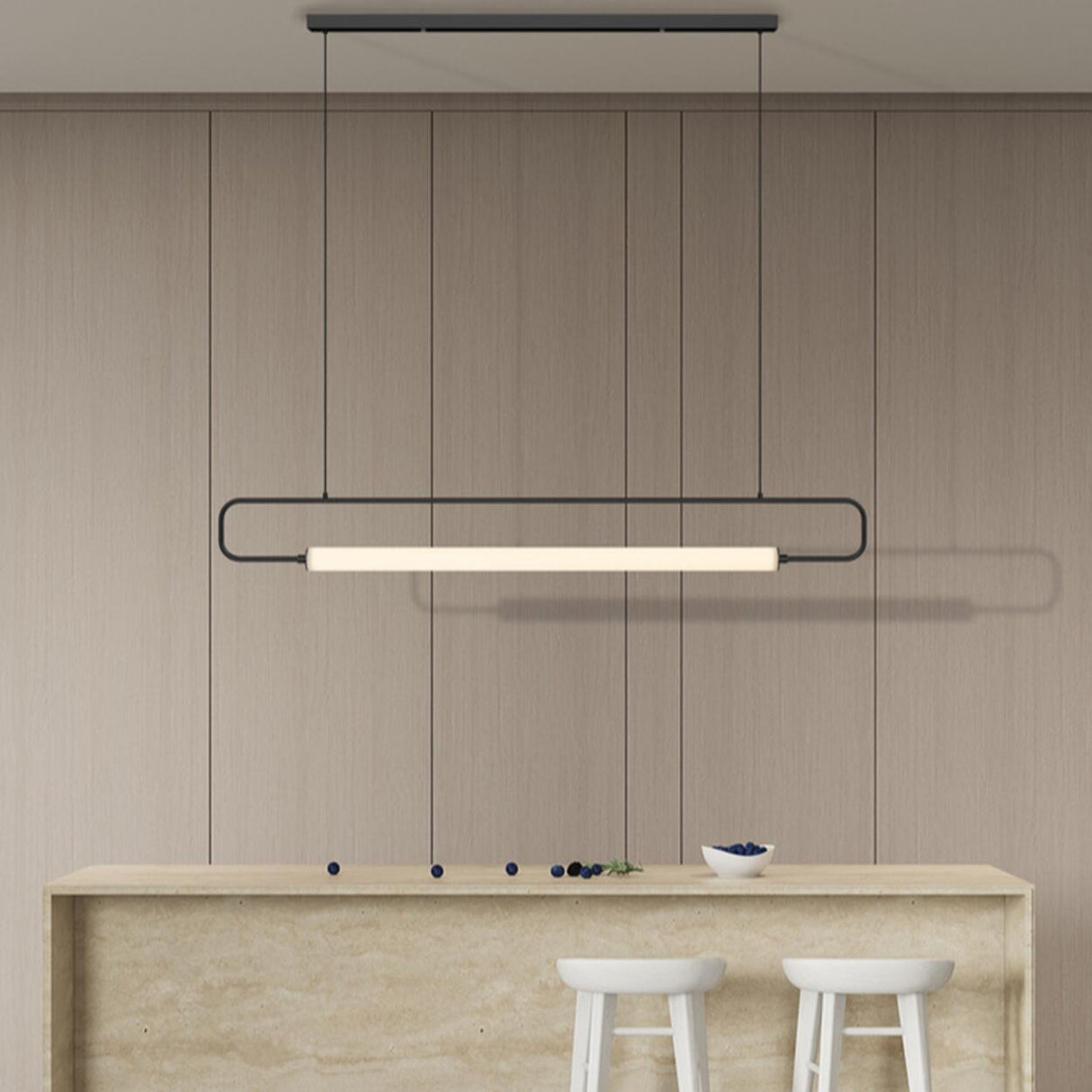 Simple Oval Adjustable Black Frame LED Pendant Light Image - 4