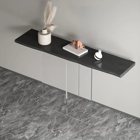 Simple Pedestal Black Wood Rectangle Console Table Image - 1