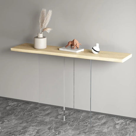 Simple Pedestal Black Wood Rectangle Console Table Image - 2