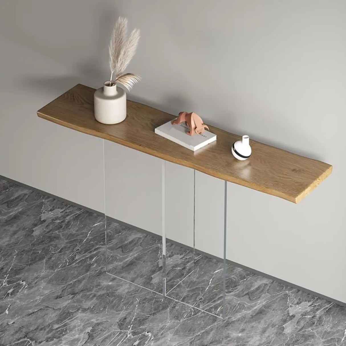 Simple Pedestal Black Wood Rectangle Console Table Image - 3