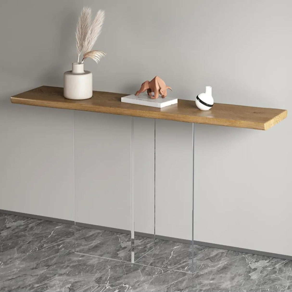 Simple Pedestal Black Wood Rectangle Console Table Image - 4