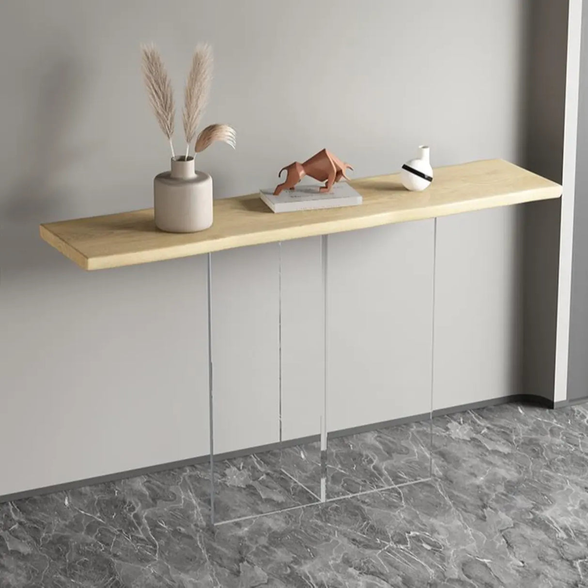 Simple Pedestal Black Wood Rectangle Console Table Image - 5