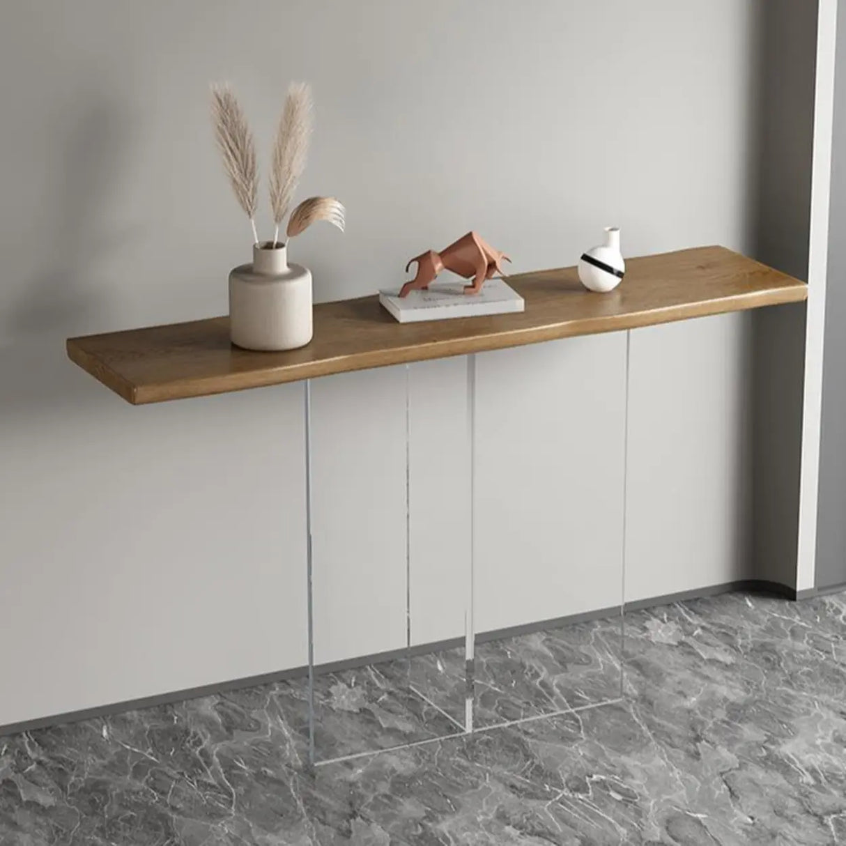 Simple Pedestal Black Wood Rectangle Console Table Image - 6
