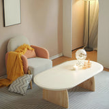 Simple Pine Wood Oval Top Sledge Base Coffee Table Image - 13