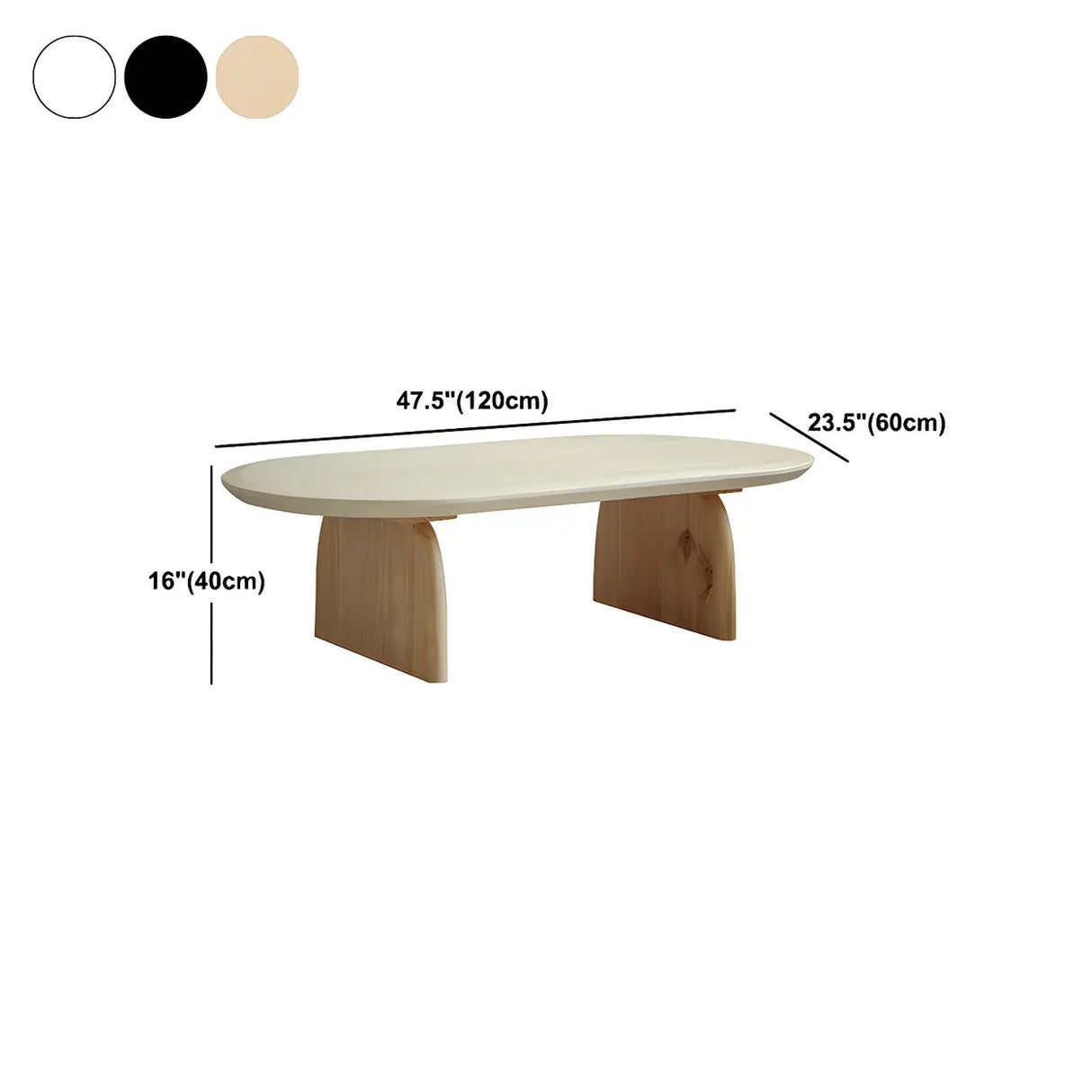 Simple Pine Wood Oval Top Sledge Base Coffee Table Image - 16