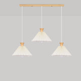 Simple Pleated Cone Wooden 3-Light Island Light Fixture Image - 4