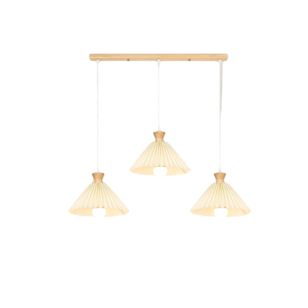 Simple Pleated Cone Wooden 3-Light Island Light Fixture Image - 5
