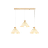 Simple Pleated Cone Wooden 3-Light Island Light Fixture Image - 5