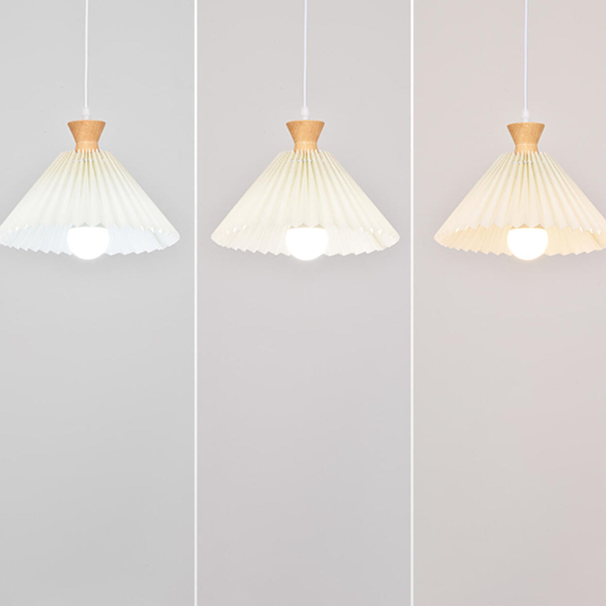 Simple Pleated Cone Wooden 3-Light Island Light Fixture Image - 7