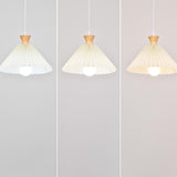 Simple Pleated Cone Wooden 3-Light Island Light Fixture Image - 7