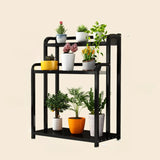 Simple Rectangle 3 Tiers Metal Sliding Plant Stand Black Image - 10