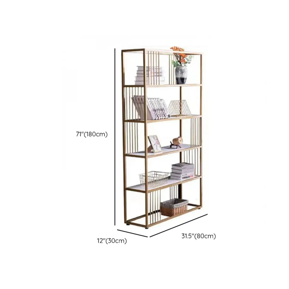 Simple Rectangle 5-Shelf Open Metal Display Bookcase 