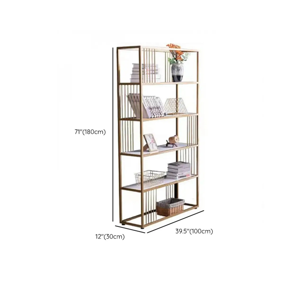 Simple Rectangle 5-Shelf Open Metal Display Bookcase Image - 13