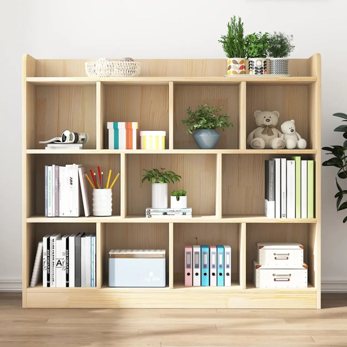 Simple Rectangle Closed Back Wooden Wide Bookcase Image - 1