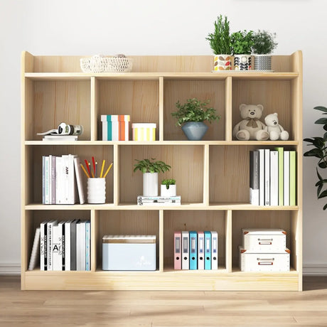Simple Rectangle Closed Back Wooden Wide Bookcase Image - 1