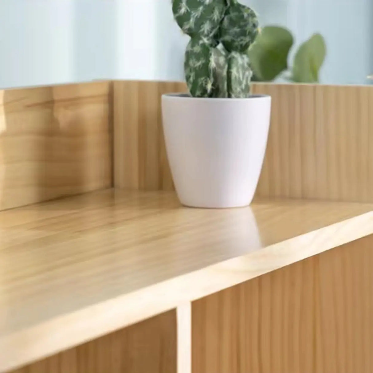 Simple Rectangle Closed Back Wooden Wide Bookcase Image - 11