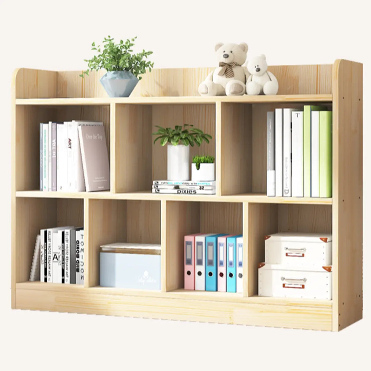 Simple Rectangle Closed Back Wooden Wide Bookcase Image - 12
